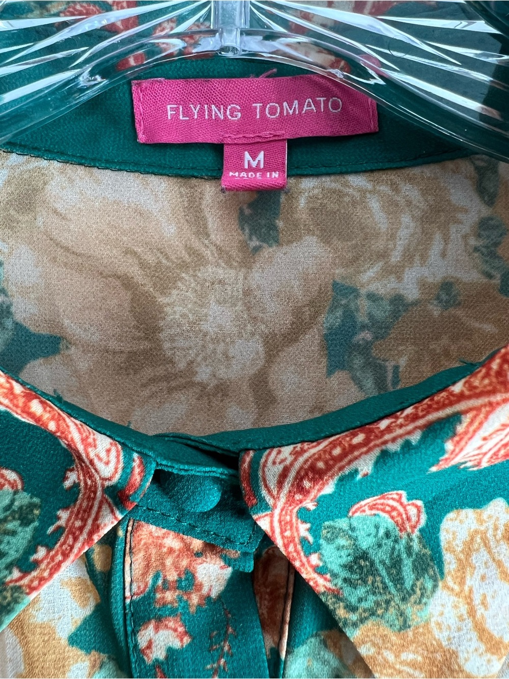 Flying Tomato Green Floral Tie-Waist Long Sleeve Mini Shirtdress Size M - Picture 12 of 16